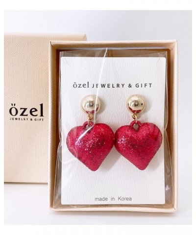 OZEL Heart Earrings Dangling, Valentine Earrings for Women Girls, Pink Heart Accessories, Lightweight Glitter Statement Jewel...