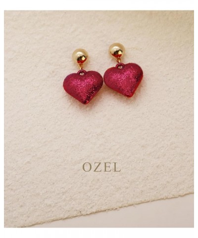 OZEL Heart Earrings Dangling, Valentine Earrings for Women Girls, Pink Heart Accessories, Lightweight Glitter Statement Jewel...