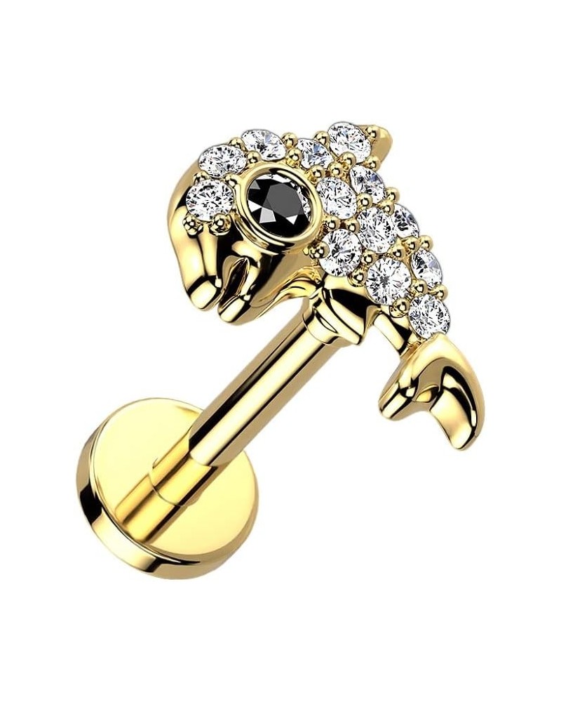 16GA 316L Stainless Steel CZ Crystal Paved Dolphin Internally Threaded Stud Gold Tone $8.93 Body Jewelry