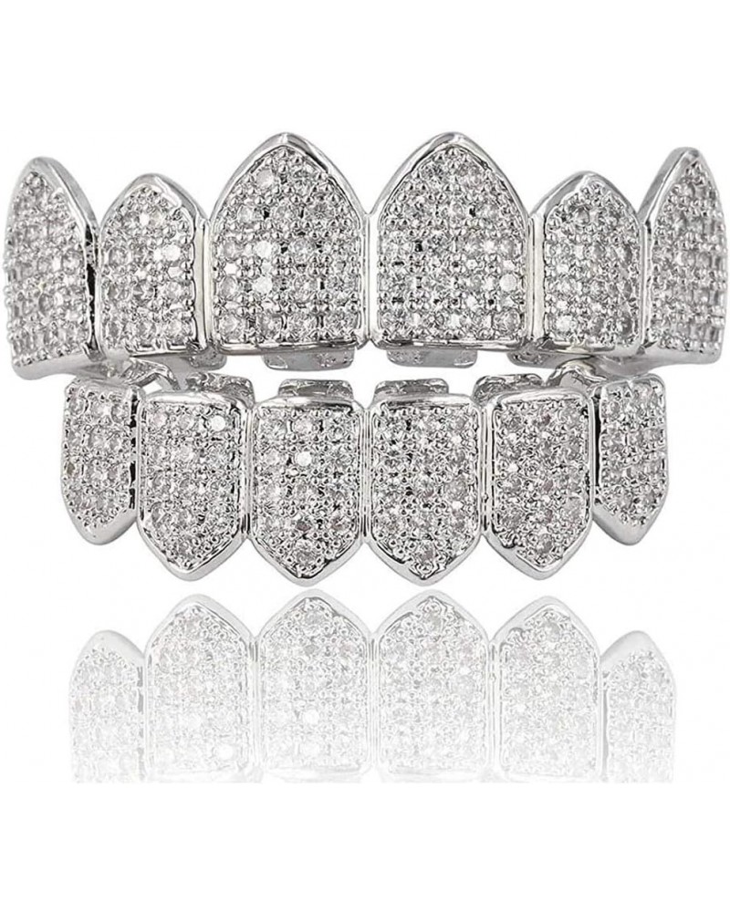 18K Gold Plated Macro Pave CZ Iced-Out Grillz with Molding Bars Included Silver set $13.16 Body Jewelry