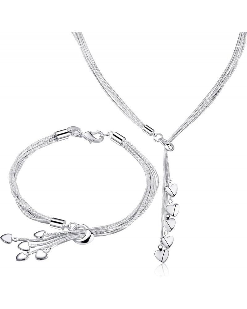 2 Pieces Five-line Chain with Five-heart Link Bracelet Bangle Italian Five-line Chain with Five-heart Love Necklace Link Neck...