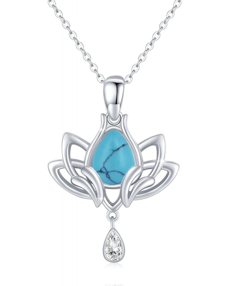 Turquoise Lotus Necklace 925 Sterling Silver Lotus Flower Pendant Necklaces Meditation Protection Spiritual Yoga Gifts Jewelr...