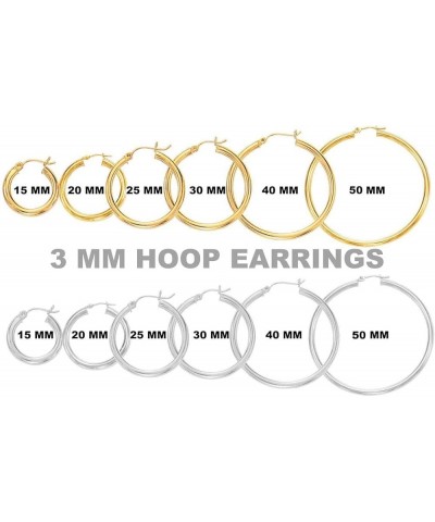 14k REAL Yellow or White or Rose/Pink Gold 3MM Thickness Classic Polished Round Tube Hoop Earrings with Snap Post Closure For...