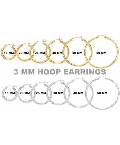 14k REAL Yellow or White or Rose/Pink Gold 3MM Thickness Classic Polished Round Tube Hoop Earrings with Snap Post Closure For...