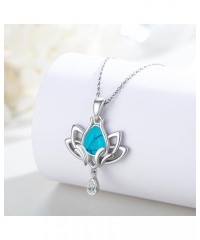 Turquoise Lotus Necklace 925 Sterling Silver Lotus Flower Pendant Necklaces Meditation Protection Spiritual Yoga Gifts Jewelr...