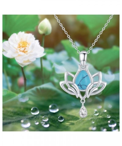 Turquoise Lotus Necklace 925 Sterling Silver Lotus Flower Pendant Necklaces Meditation Protection Spiritual Yoga Gifts Jewelr...