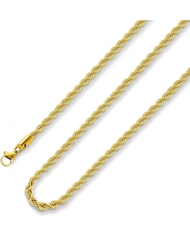 18k Real Gold Plated Rope Chain 1.5mm 2.5mm 5mm Stainless Steel Twist Chain Necklace for Men Women 16 Inches 36 Inches 26 Inc...