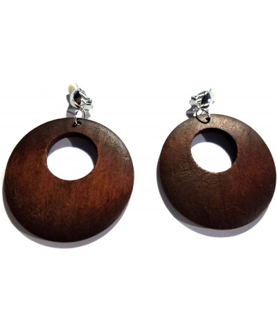 Clip-on Earrings Bohemian Wood Assorted Colors 2.5 inch Hoop Circle Clip Dark Brown $8.11 Earrings