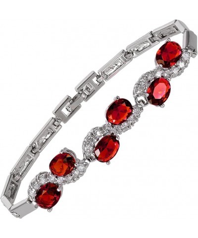 Tennis Bracelet & Oval Cut CZ [6 Colors available] in White Gold Plated, 7 Red $8.99 Bracelets