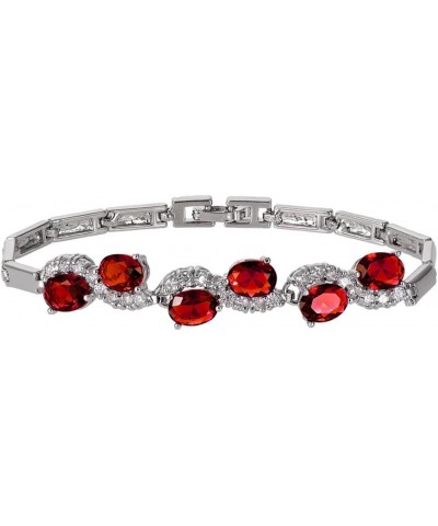 Tennis Bracelet & Oval Cut CZ [6 Colors available] in White Gold Plated, 7 Red $8.99 Bracelets