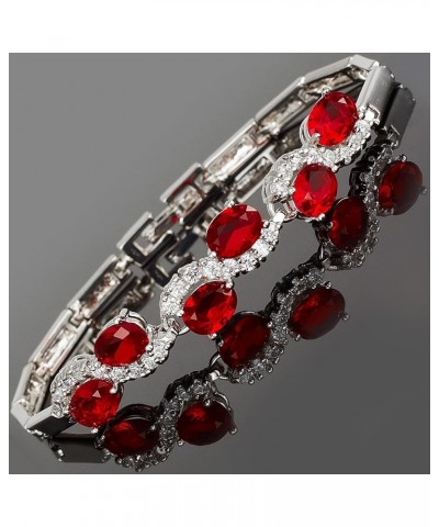 Tennis Bracelet & Oval Cut CZ [6 Colors available] in White Gold Plated, 7 Red $8.99 Bracelets