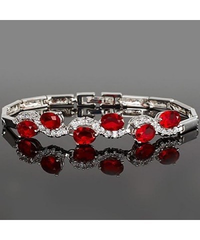 Tennis Bracelet & Oval Cut CZ [6 Colors available] in White Gold Plated, 7 Red $8.99 Bracelets