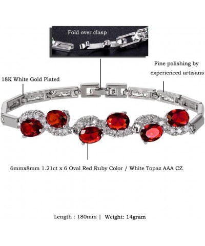 Tennis Bracelet & Oval Cut CZ [6 Colors available] in White Gold Plated, 7 Red $8.99 Bracelets