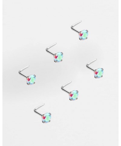 6PCS Surgical Steel/Titanium Nose Studs for Women Nostril Piercing Jewelry 22g / 20g / 18g 4mm AB CZ/L-shape/20g/Silver Surgi...