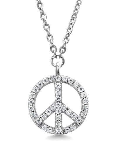 925 Sterling Silver Moon Flower Peace or Star Charm Pendant Necklace For Women with Lab Grown Diamond and Moissanite and 18 I...