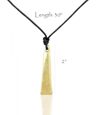 Minimalist Leather Cord with Triangle Weight Gold Bar Pendant Long Necklaces for Women Men Teens Pyramid Nugget_Black $11.99 ...