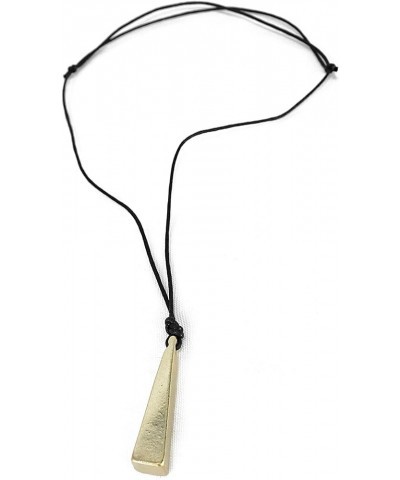 Minimalist Leather Cord with Triangle Weight Gold Bar Pendant Long Necklaces for Women Men Teens Pyramid Nugget_Black $11.99 ...