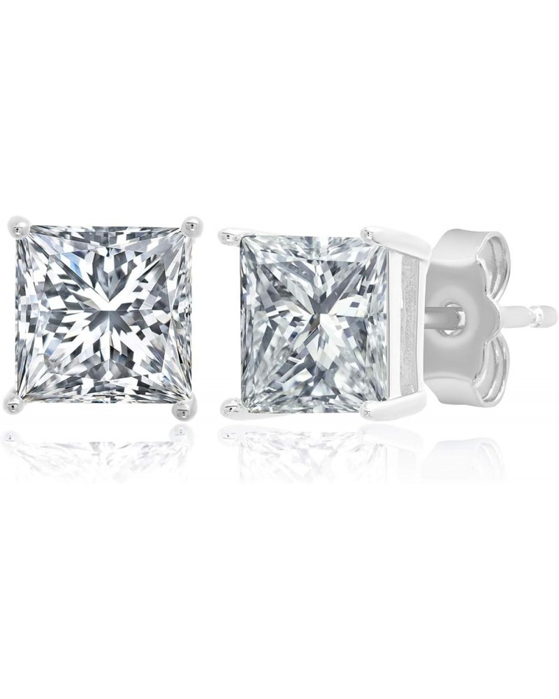 Plated Sterling Silver Cubic Zirconia Stud Earrings (Round & Princess) PRINCESS | WHITE | 6MM $8.26 Earrings