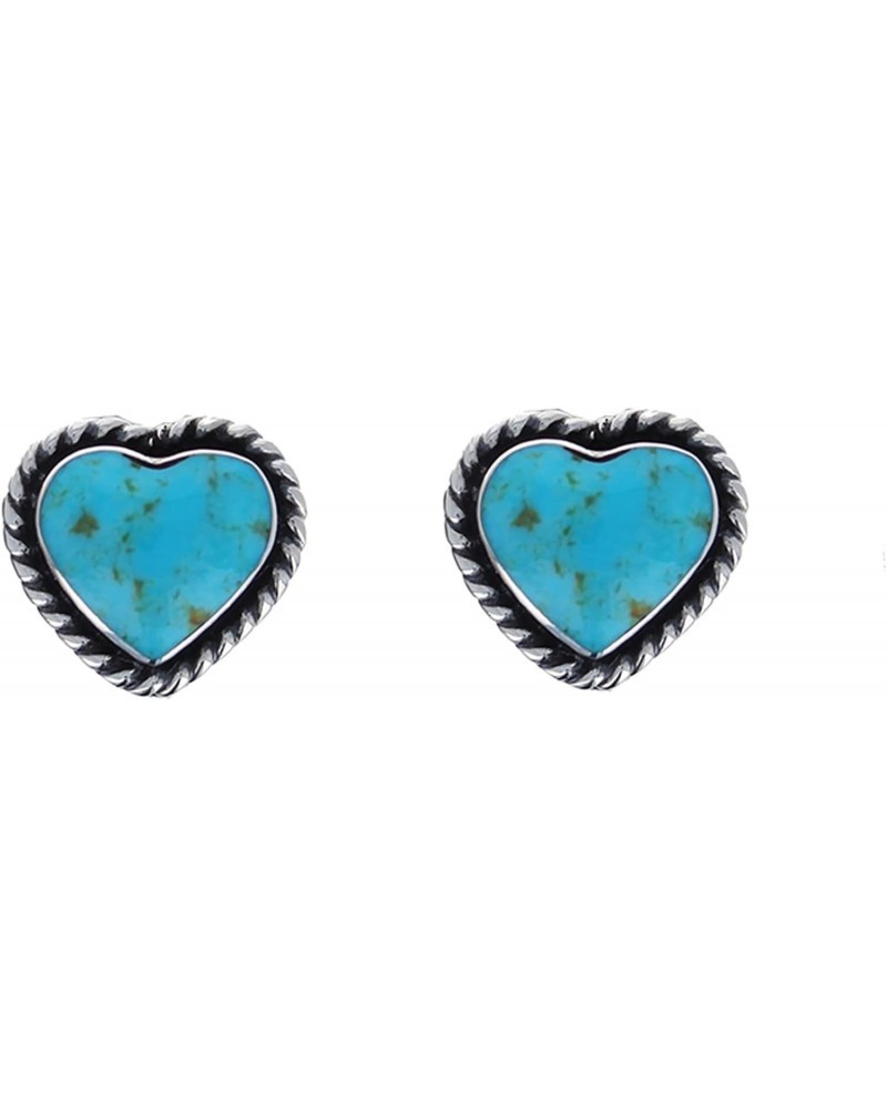 Bold Heart Shaped Turquoise Earrings with Artisan Crafted Rope Edging, 925 Sterling Silver Genuine Arizona Turquoise and Prec...