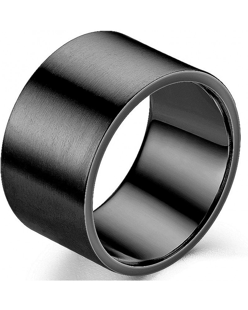 12mm Stainless Steel Matte Brushed Classic Simple Plain Wedding Band Statement Biker Anniversary Ring Black $6.59 Rings