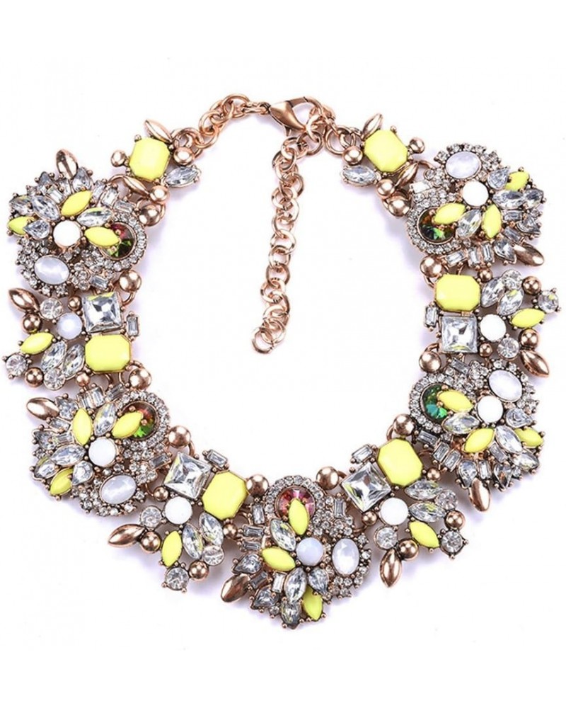 Bib Statement Necklace Colorful Glass Crystal Collar Choker Necklace for Women Fashion Accessories Yellow+White $11.94 Necklaces