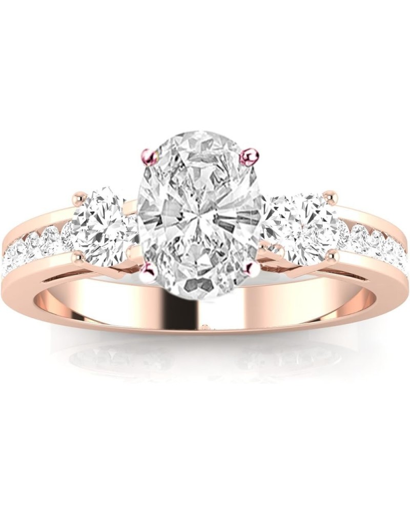 14K White Gold 2.75 Carat LAB GROWN DIAMOND Channel Set 3 Three Stone Oval Cut Diamond Engagement Ring (D-E Color VS1-VS2 Cla...