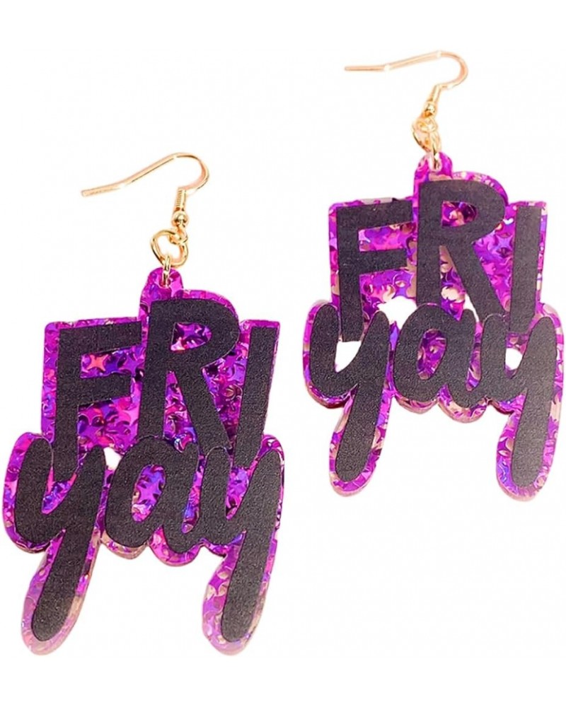 Fri-Yay Dangle Earrings Teacher Earrings for Women Purple Acrylic Earrings Purple Fri-Yay Earrings Happy Friday Earrings Purp...