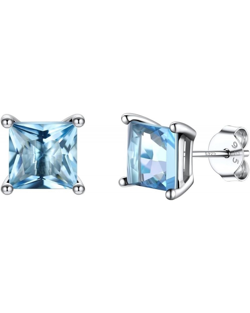 925 Sterling Silver Princess Cut Sparkling Birthstone Stud Earrings for Women Girls, Come with Box 03.Mar(Aquamarine) $10.79 ...