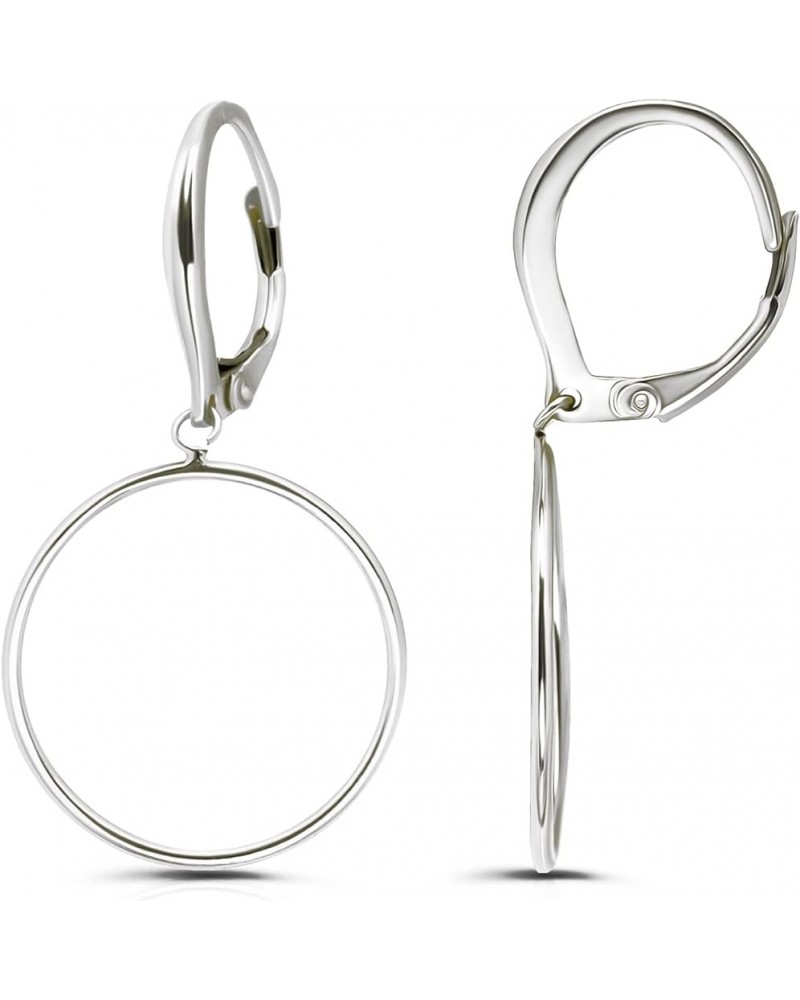 925 Sterling Silver Polished Frontal Hoop Circle Drop Dangle Leverback Earrings for Women and Teen Girls, Silver, Yellow & Ro...