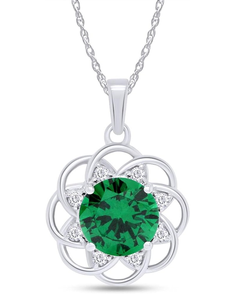 Jewel Zone US 4.5 Ct Simulated Green Emerald, Cubic Zirconia Cluster Pendant Necklace 14k Gold Over Sterling Silver white-gol...