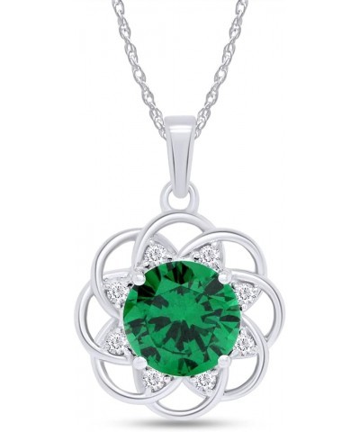 Jewel Zone US 4.5 Ct Simulated Green Emerald, Cubic Zirconia Cluster Pendant Necklace 14k Gold Over Sterling Silver white-gol...