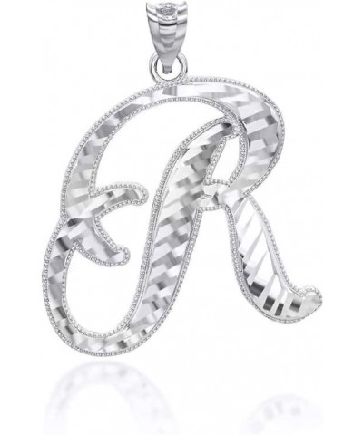 10K or 14K White Gold Fine Script Initial A-Z Letter Pendant Charm Necklace - Choice of Cursive Letter & Metal R - 10K White ...