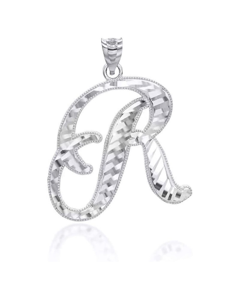 10K or 14K White Gold Fine Script Initial A-Z Letter Pendant Charm Necklace - Choice of Cursive Letter & Metal R - 10K White ...