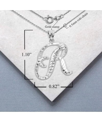 10K or 14K White Gold Fine Script Initial A-Z Letter Pendant Charm Necklace - Choice of Cursive Letter & Metal R - 10K White ...