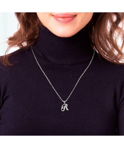 10K or 14K White Gold Fine Script Initial A-Z Letter Pendant Charm Necklace - Choice of Cursive Letter & Metal R - 10K White ...