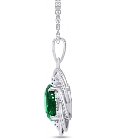 Jewel Zone US 4.5 Ct Simulated Green Emerald, Cubic Zirconia Cluster Pendant Necklace 14k Gold Over Sterling Silver white-gol...