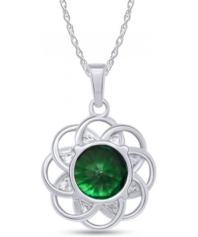 Jewel Zone US 4.5 Ct Simulated Green Emerald, Cubic Zirconia Cluster Pendant Necklace 14k Gold Over Sterling Silver white-gol...