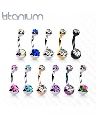 14G Solid G23 Implant Grade Titanium INTERNALLY THREADED Double Jeweled Naval Belly Ring CLEAR - 1/2" (12mm) | 5 & 8mm Balls ...