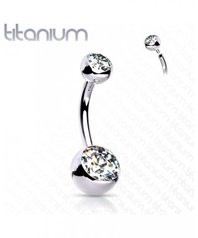 14G Solid G23 Implant Grade Titanium INTERNALLY THREADED Double Jeweled Naval Belly Ring CLEAR - 1/2" (12mm) | 5 & 8mm Balls ...