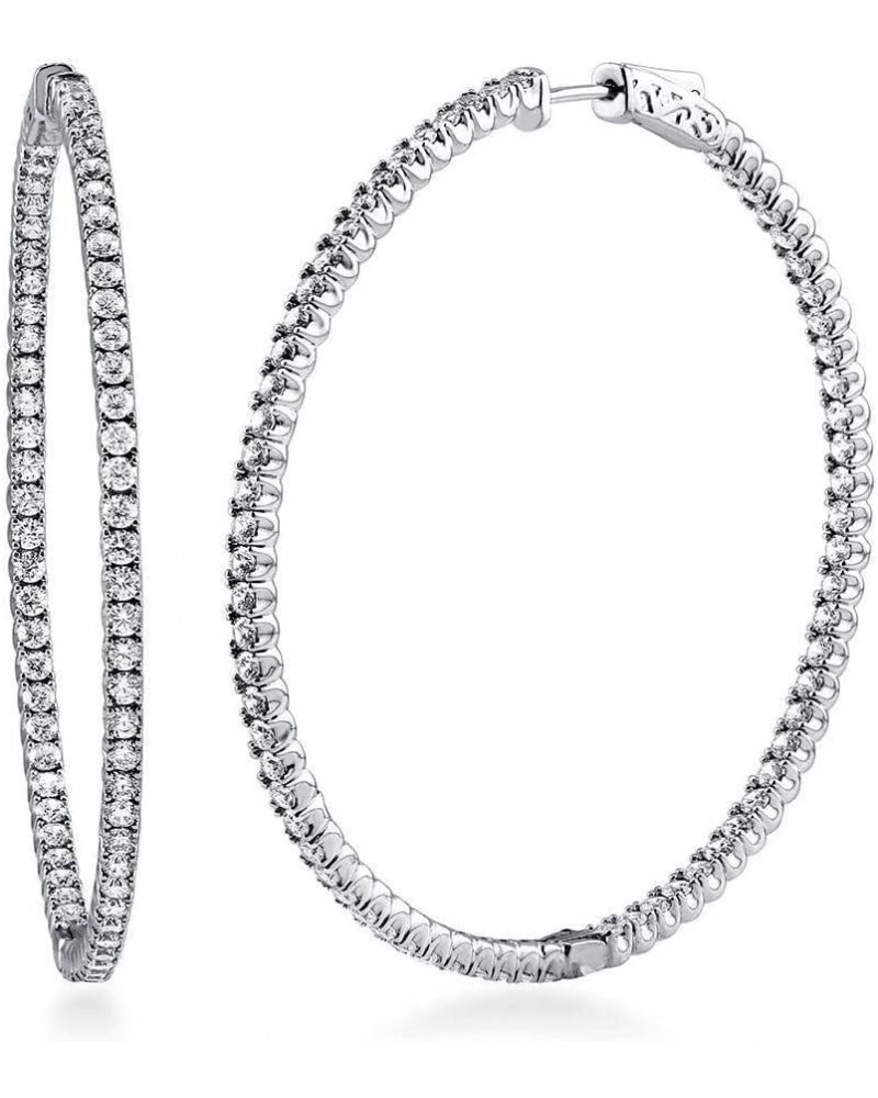 Sterling Silver Cubic Zirconia CZ Large Fashion Inside-Out Hoop Earrings for Women, 2.2 Rhodium Plated $50.14 Earrings