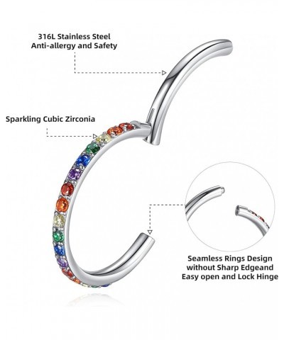 316L-Stainless-Steel Hinged Nose-Septum-Rings Hoop : with Zircon/Opal 14G 16G 18G 20g Body Pierecing Ring Segment Clicker Lip...