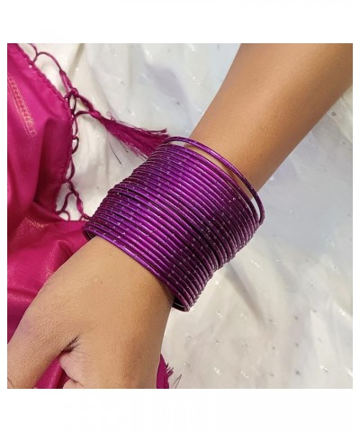 Indian Bangles Set Bollywood Plain Metal Bangle Bracelets Costume Jewelry for Women & Girls 2-8 Dark Magenta Color (Set of 48...