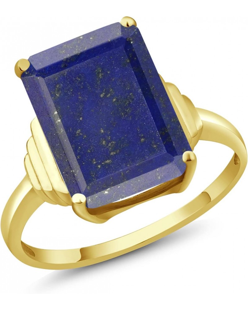 18K Yellow Gold Plated Silver Blue Lapis Ring For Women (6.00 Cttw, Emerald Cut 14X10MM, Gemstone Birthstone, Available In Si...