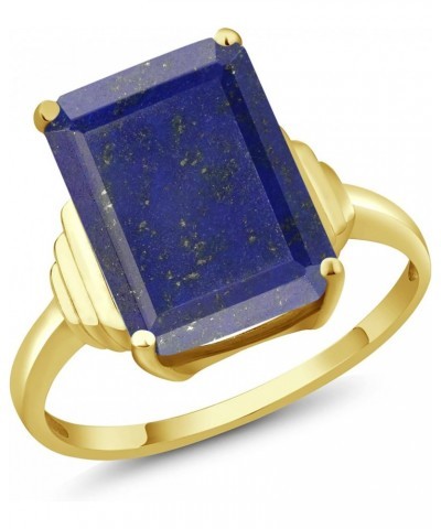 18K Yellow Gold Plated Silver Blue Lapis Ring For Women (6.00 Cttw, Emerald Cut 14X10MM, Gemstone Birthstone, Available In Si...