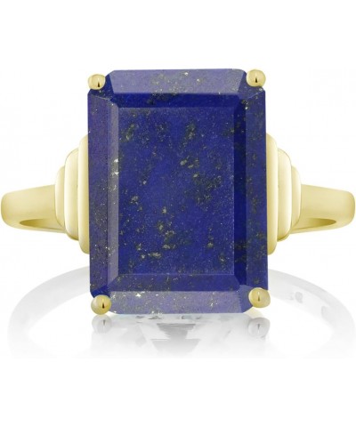 18K Yellow Gold Plated Silver Blue Lapis Ring For Women (6.00 Cttw, Emerald Cut 14X10MM, Gemstone Birthstone, Available In Si...