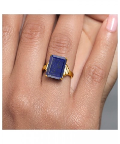 18K Yellow Gold Plated Silver Blue Lapis Ring For Women (6.00 Cttw, Emerald Cut 14X10MM, Gemstone Birthstone, Available In Si...