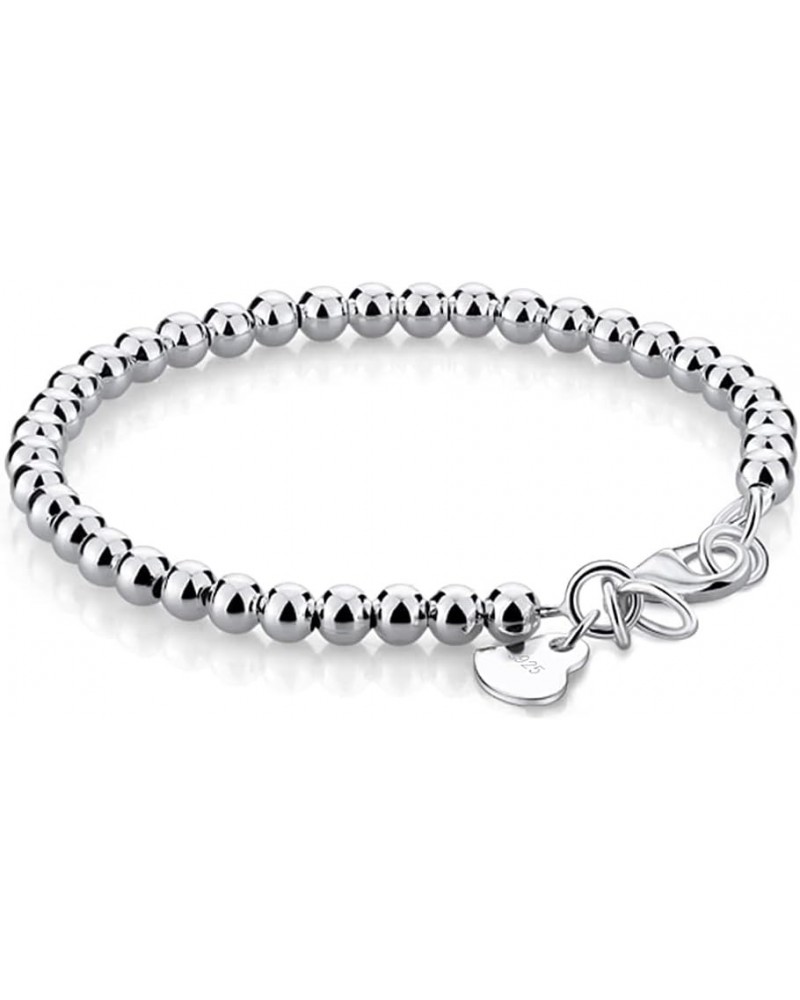 925 Sterling Silver Women's 4MM-6MM Italian Bead Ball Chain Bracelet, Handmade Bead Italian Bracelet, Lobster Claw Clasp - Si...