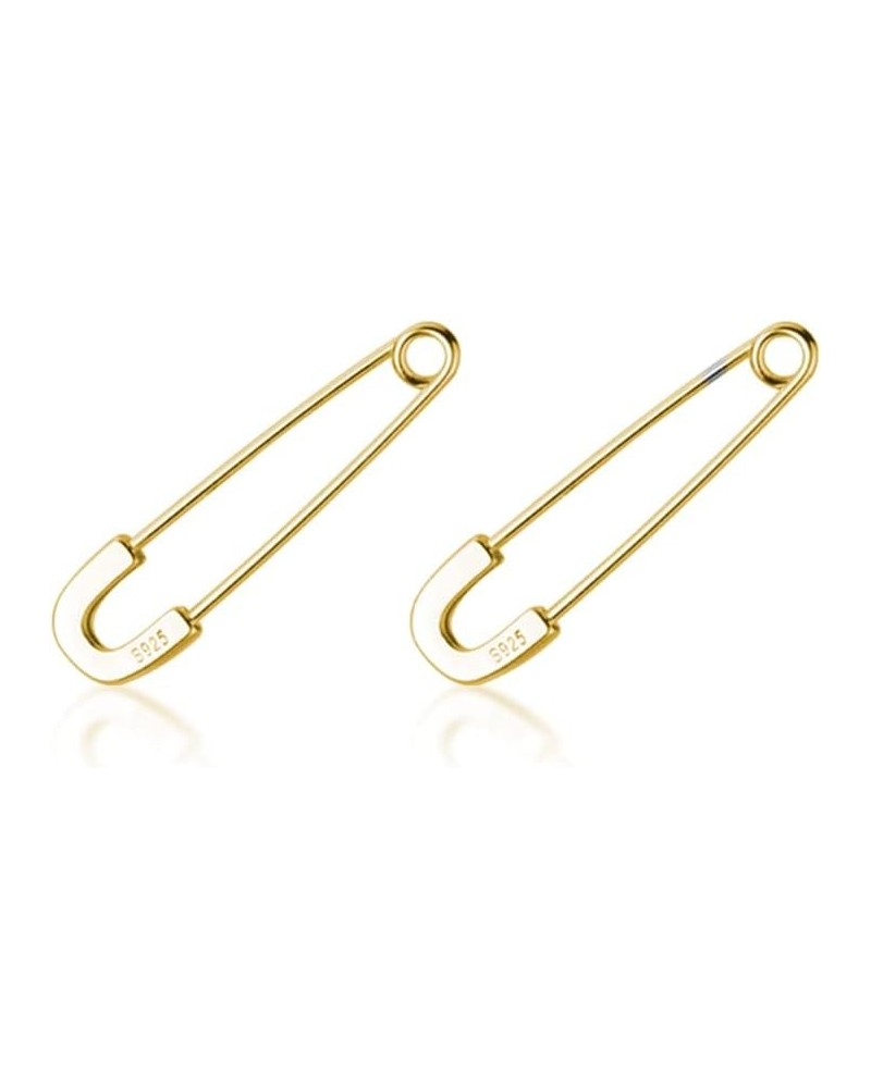 925 Sterling Silver Safety Pin Hoop Earrings for Women Teen Girls Minimalist 1.4" Hoop Earrings Dangle E-Safety Pin Hoop/Gold...