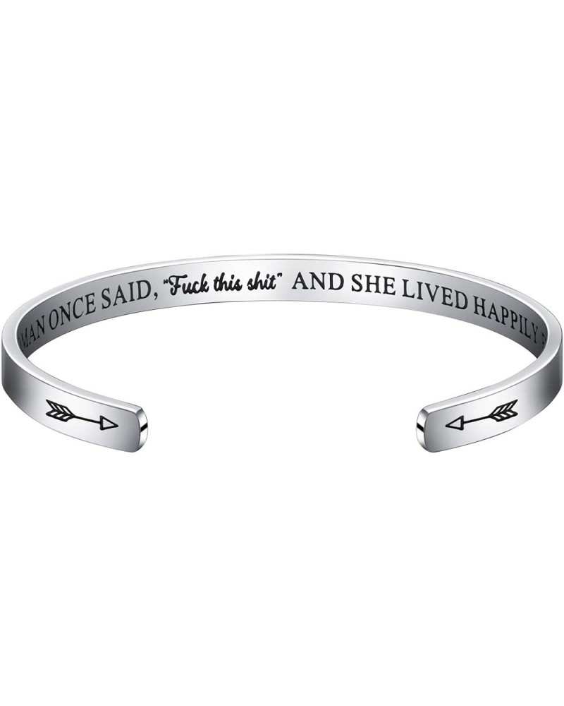 Hand Stamped Bracelet Cuff Bangle for Women Wake Up Kick Ass Repeat Stainless Steel Feminist Jewelry A wise woman once said "...