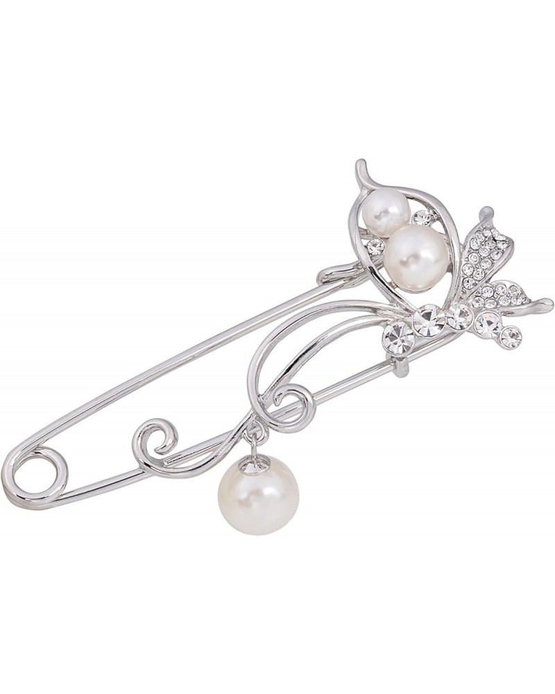 OBONNIE Crystal Butterfly Safety Pin Brooch with Pearl Pendant Cardigan Hat Scarf Flower Pins Jewelry Silver $8.24 Brooches &...